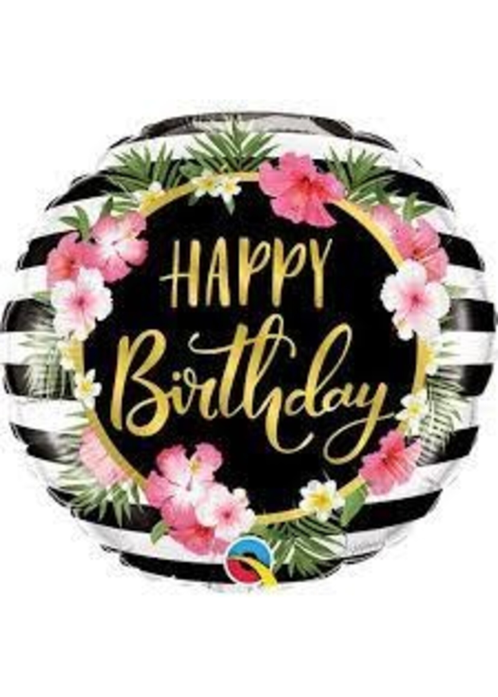 BDAY HIBISCUS STRIPES 18" BALLOON