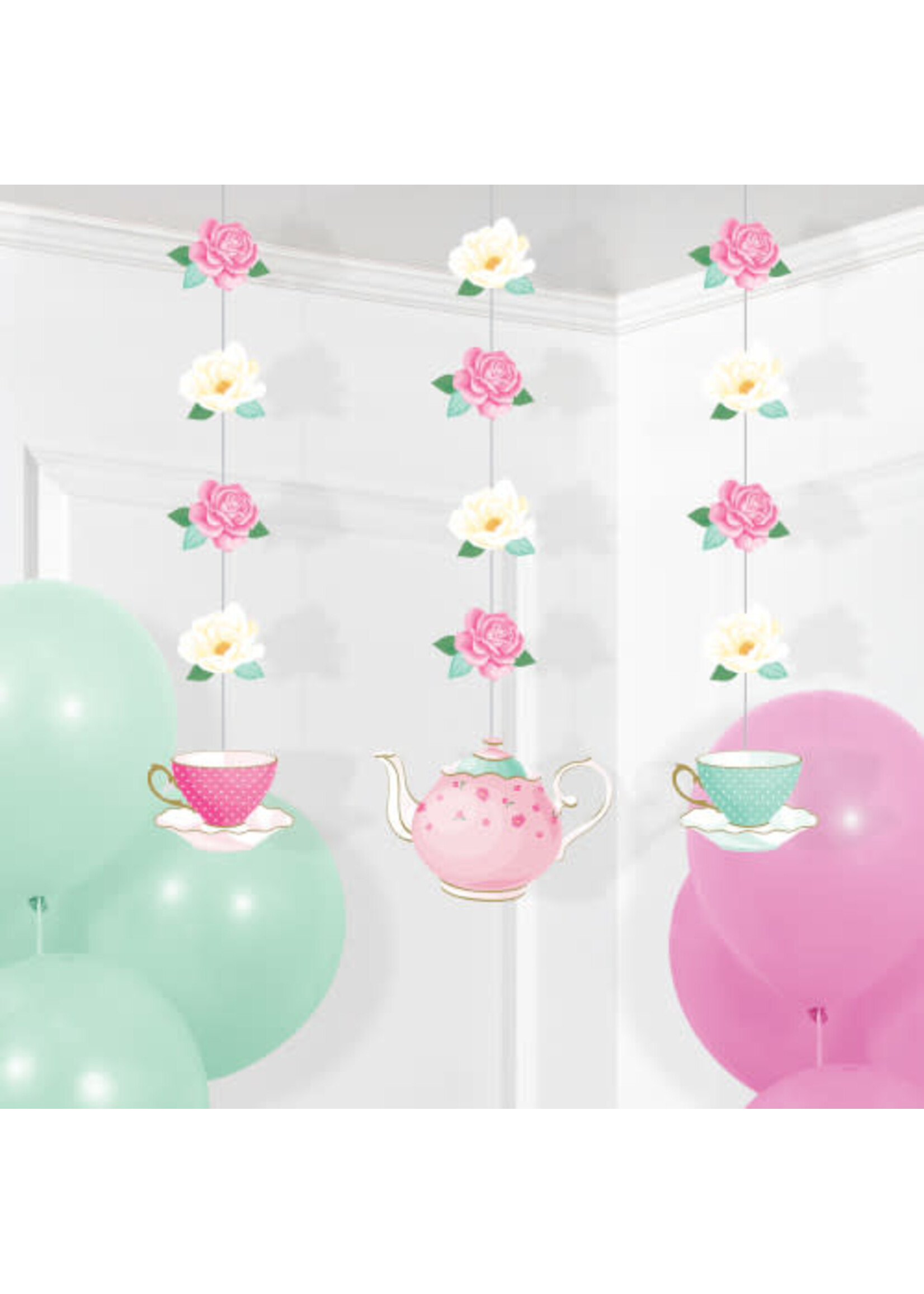 HANGING DANGLERS  3CT FLORAL TEA PARTY