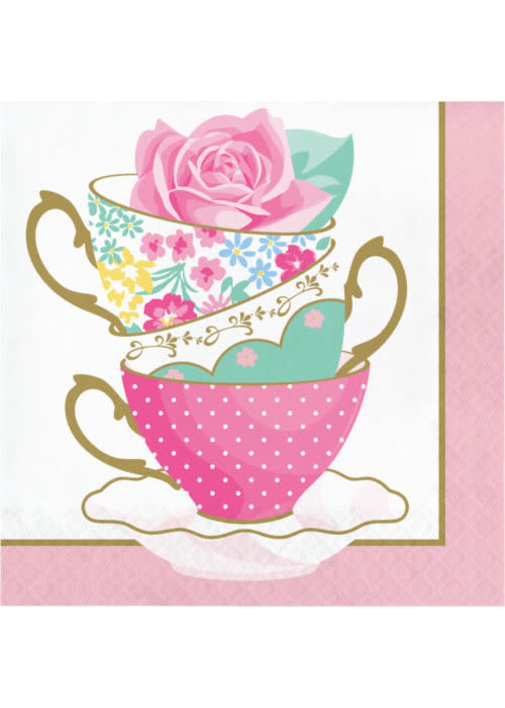 LUNCH NAPKINS 16CT 2P FLORAL TEA PARTY TEACUP