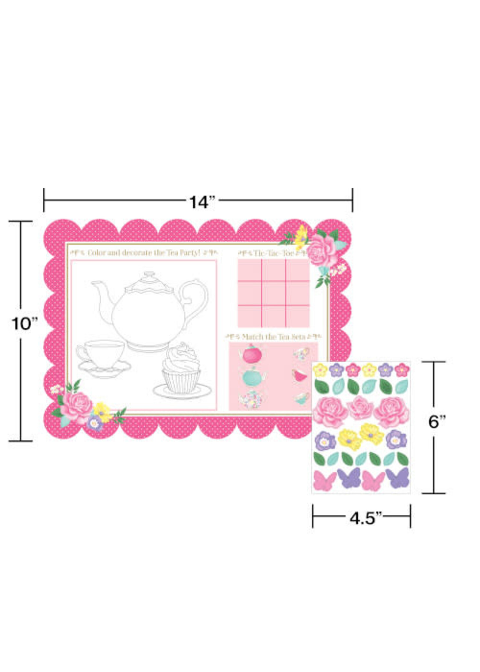 PLACEMAT W/STCKERS 8CT FLORAL TEA PARTY