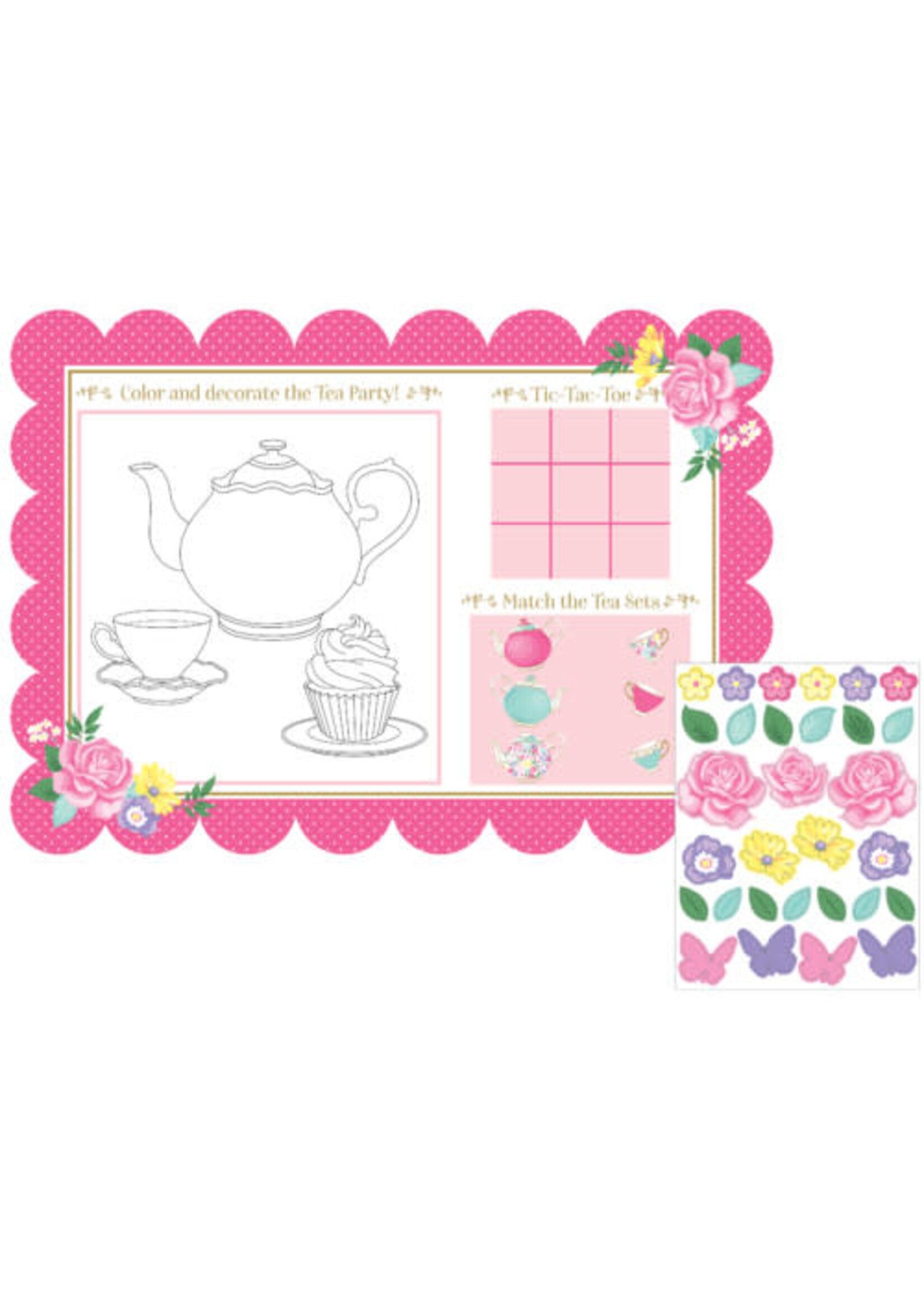 PLACEMAT W/STCKERS 8CT FLORAL TEA PARTY