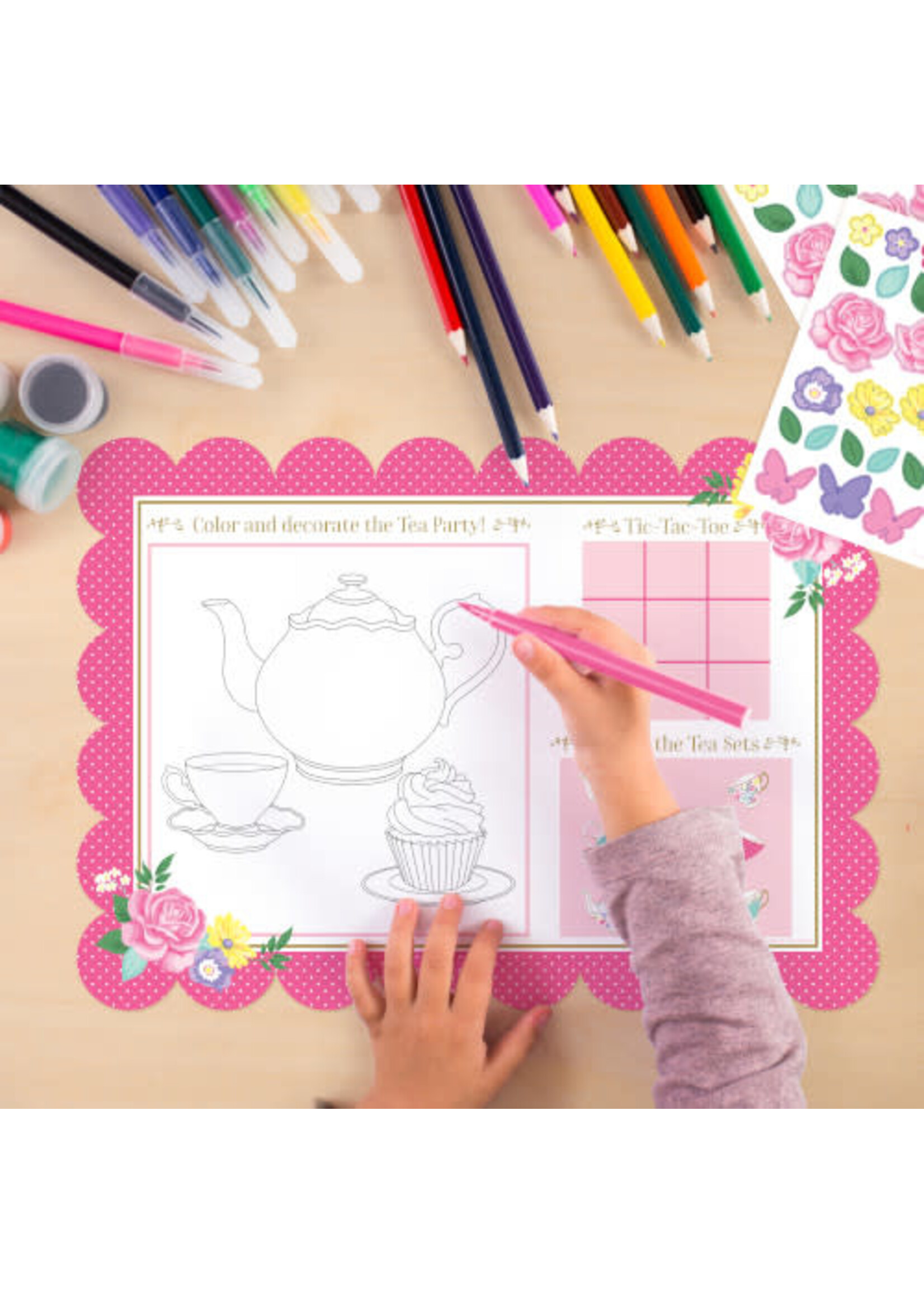 PLACEMAT W/STCKERS 8CT FLORAL TEA PARTY