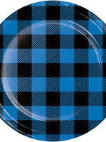 PAPER PLATE 7"  8CT BLUE BLACK BUFFALO PLAID