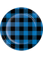 PAPER PLATE 7"  8CT BLUE BLACK BUFFALO PLAID