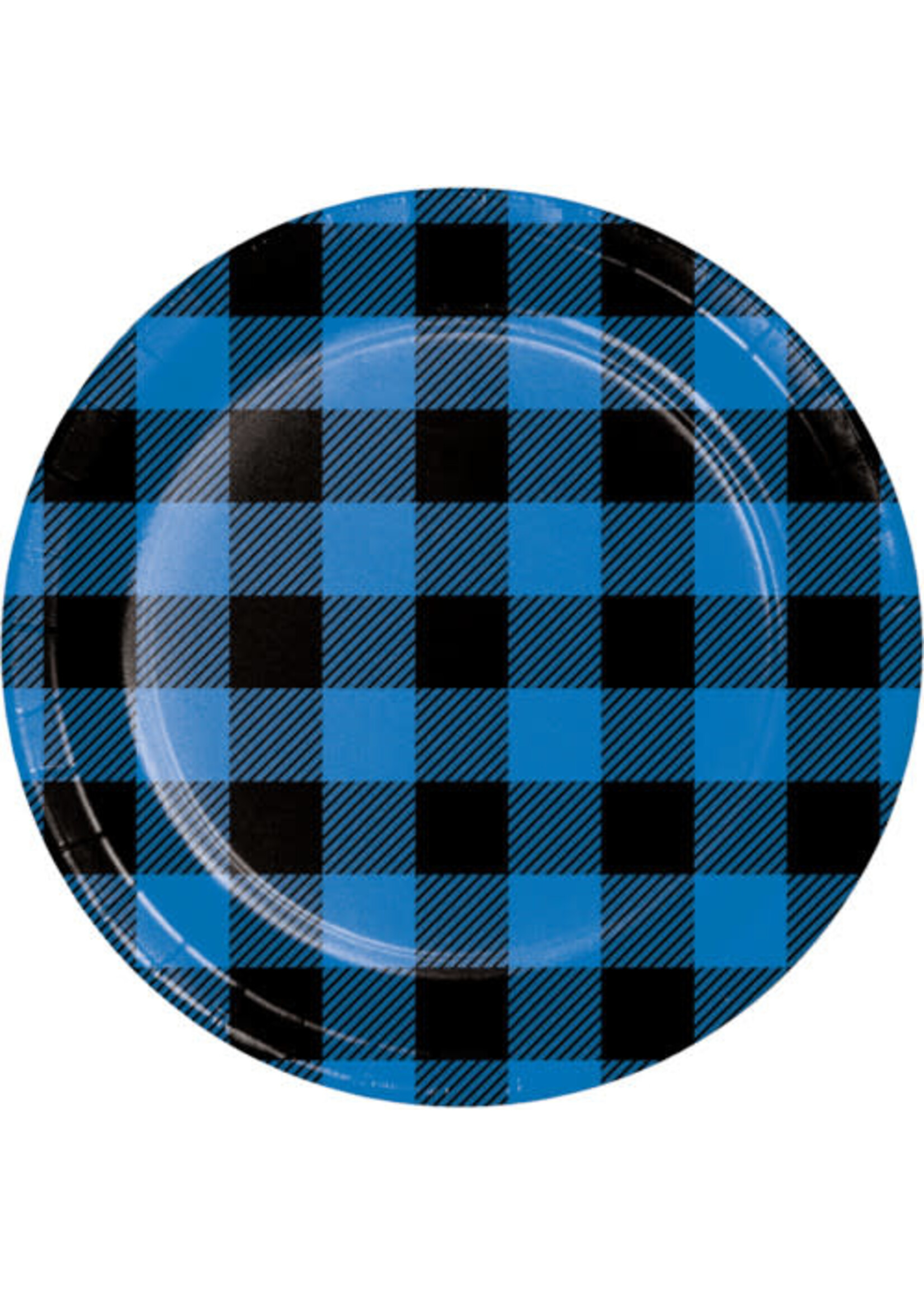 PAPER PLATE 7"  8CT BLUE BLACK BUFFALO PLAID