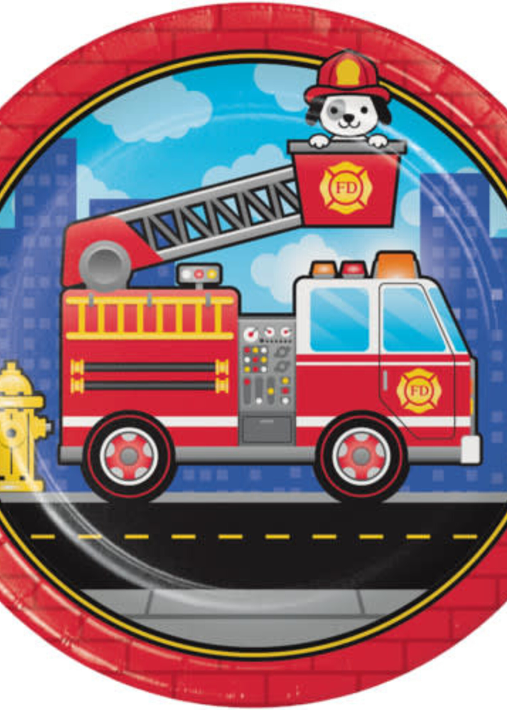 PLATE 8CT FLAMING FIRE TRUCK