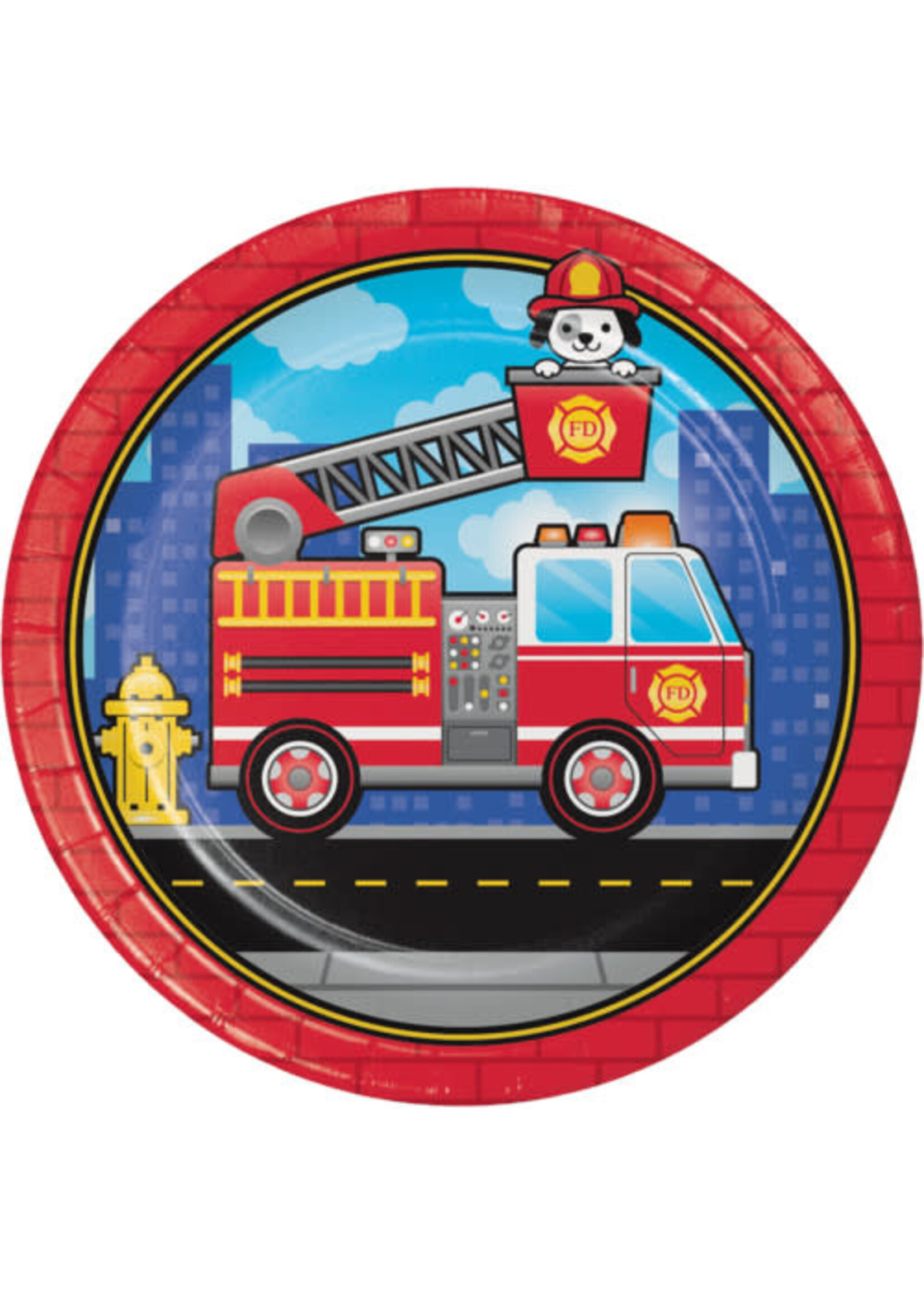 PLATE 8CT FLAMING FIRE TRUCK