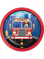 PLATE 8CT FLAMING FIRE TRUCK