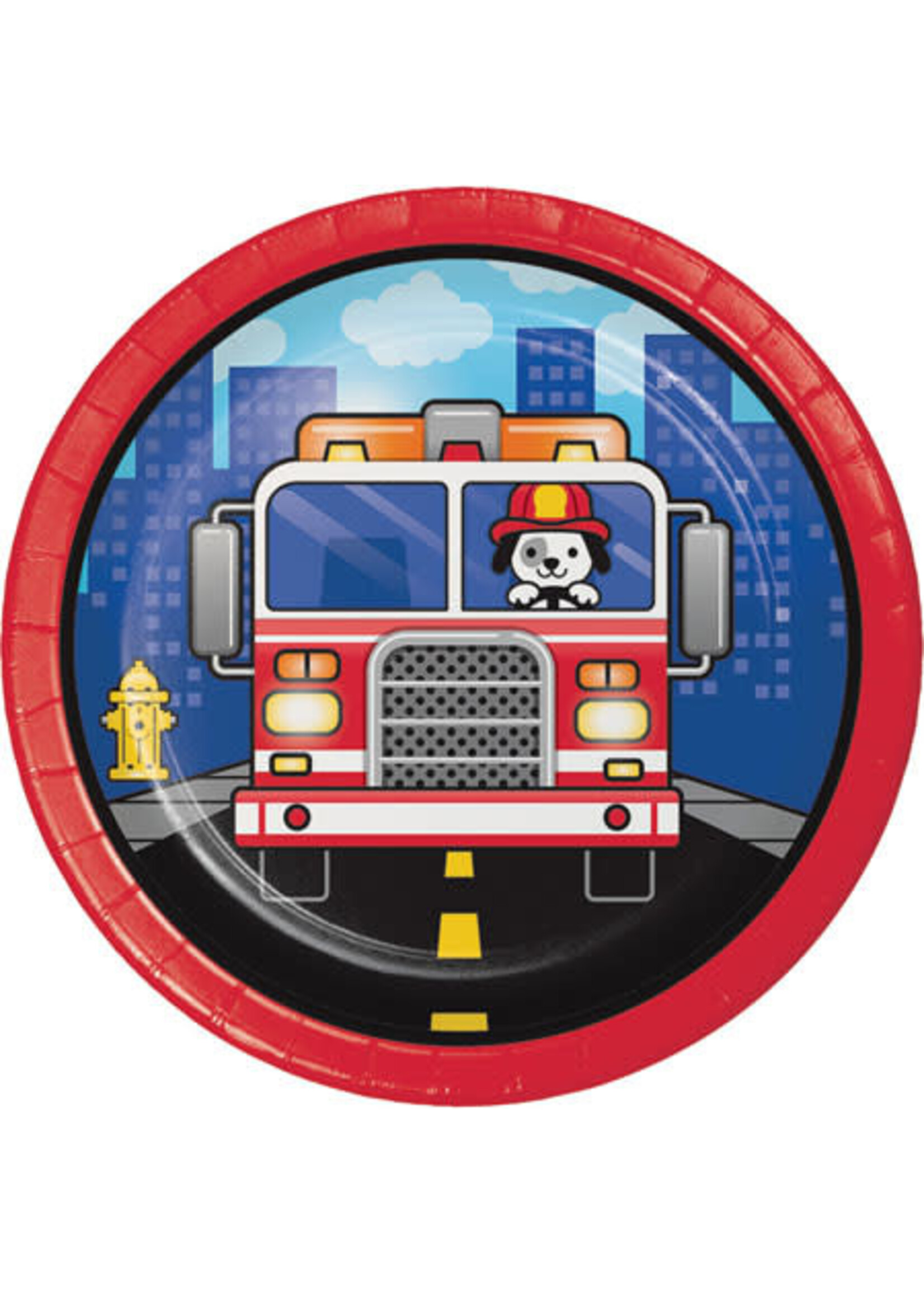 PLATE 8CT FLAMING FIRE TRUCK