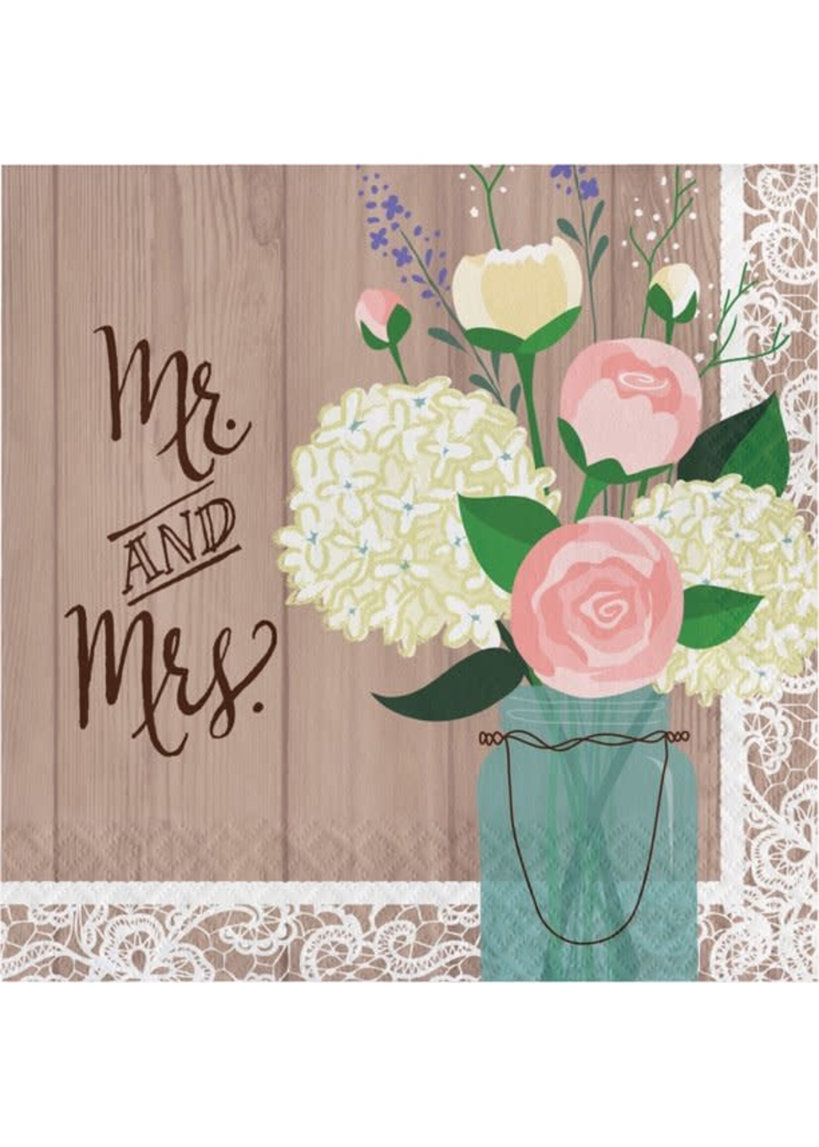 NAPKINS 16CT RUSTIC WEDDING MR/MRS