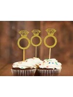 Diamond  Ring Cup Cake Toppers Gold