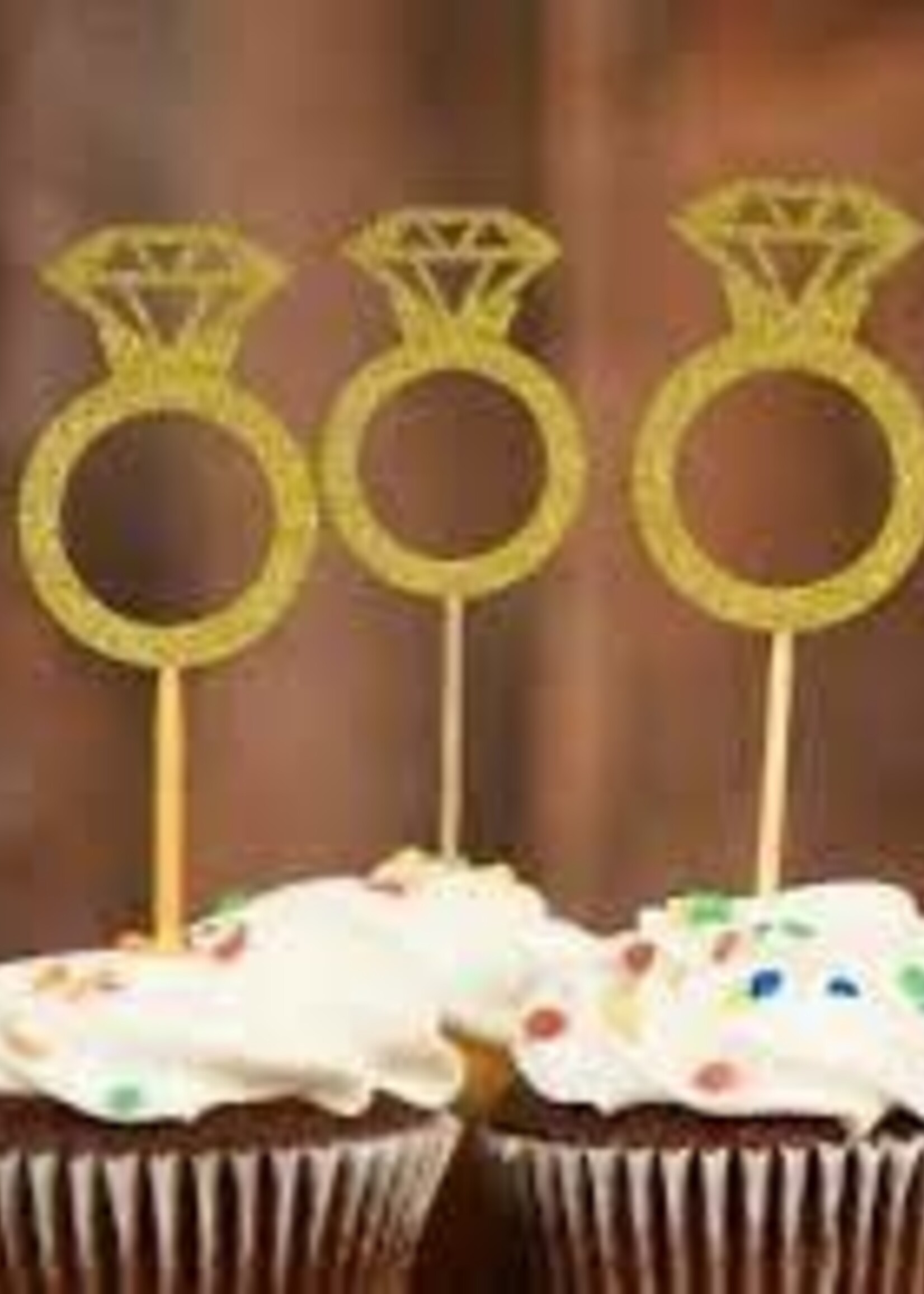 Diamond  Ring Cup Cake Toppers Gold