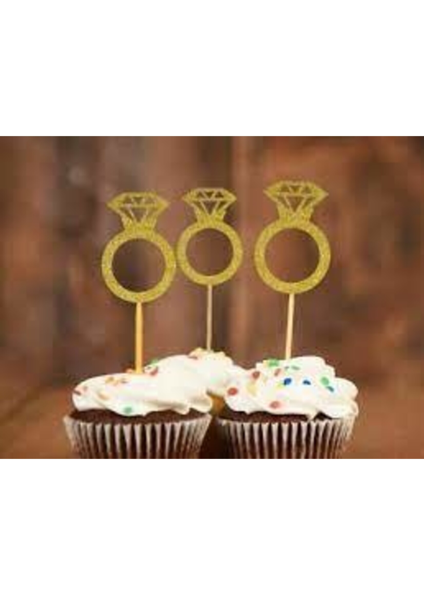 Diamond  Ring Cup Cake Toppers Gold
