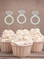 Diamond Ring Cup Cake Topper Silver