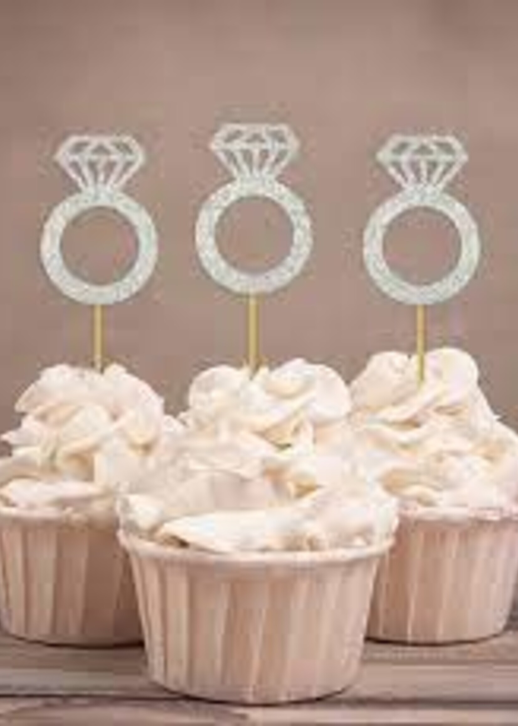Diamond Ring Cup Cake Topper Silver