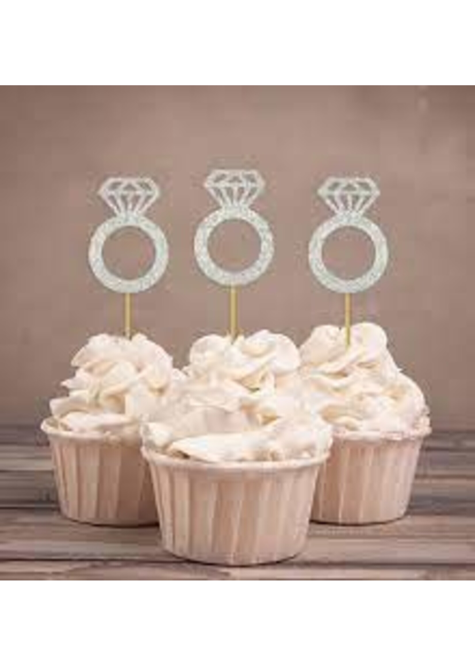 Diamond Ring Cup Cake Topper Silver