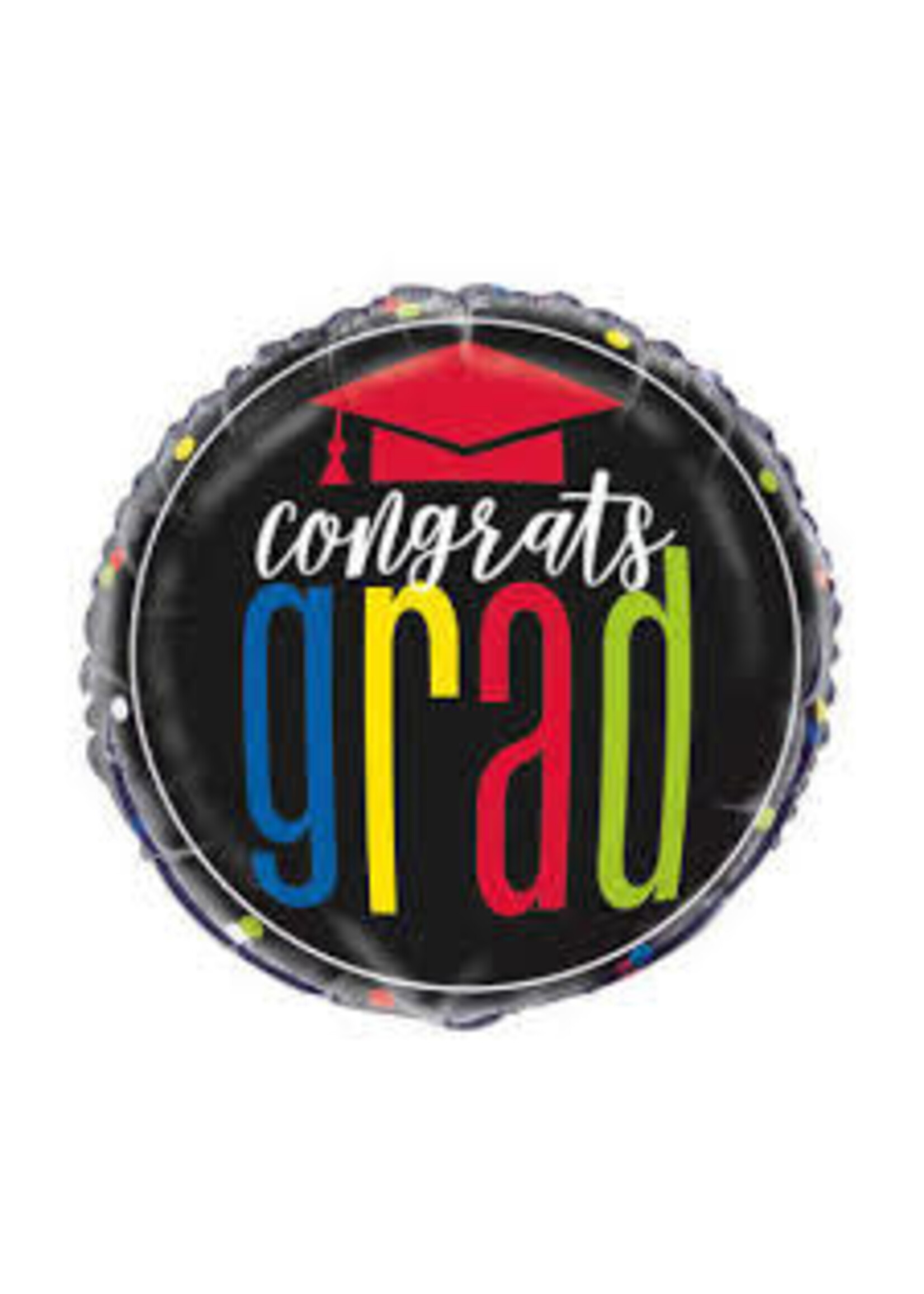 Colorful Cap Grad Round Foil Balloon 18"