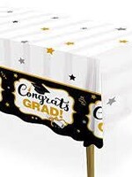 Stars & Caps Graduation Rectangular Plastic Table Cover, 54" x 84"