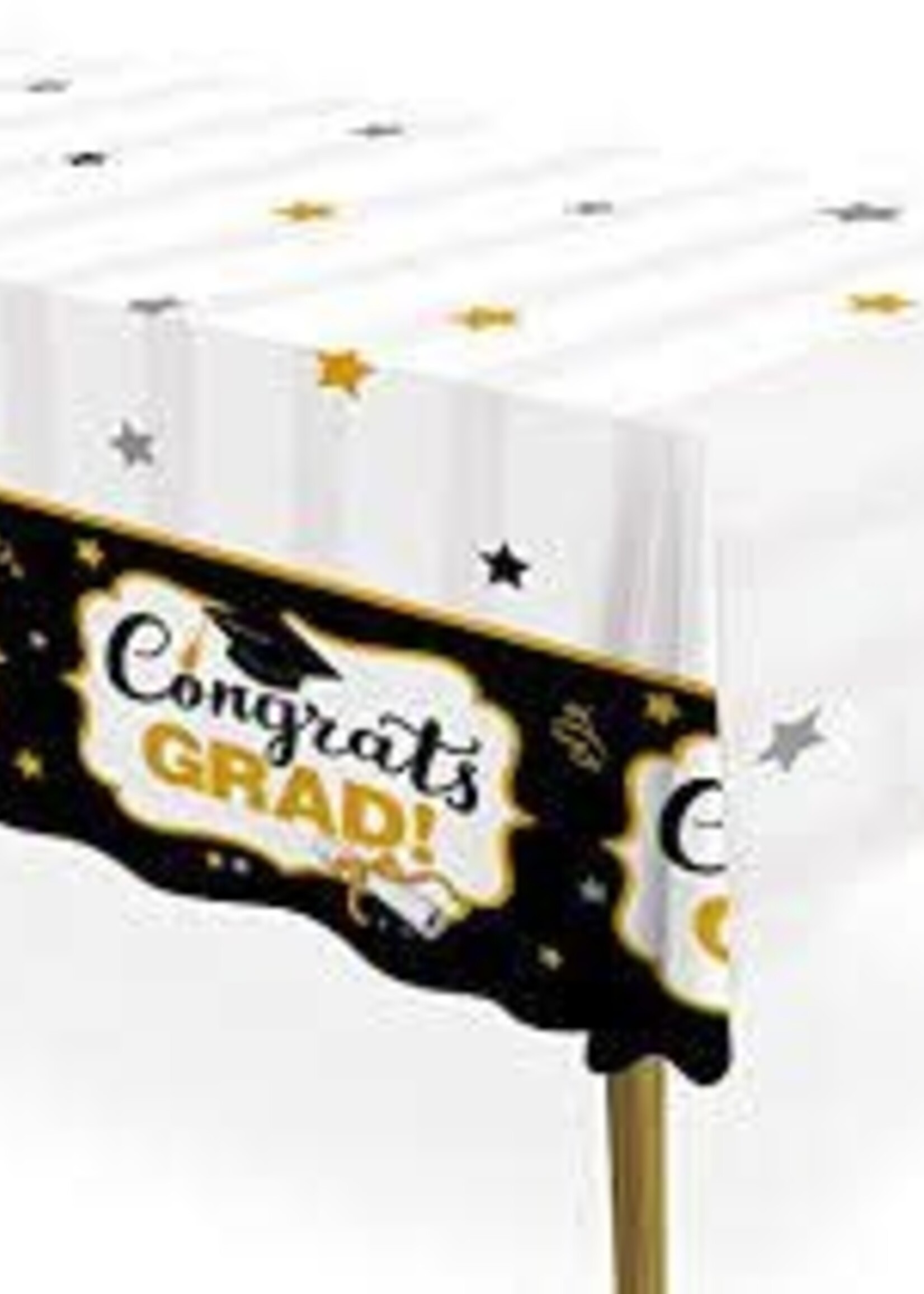 Stars & Caps Graduation Rectangular Plastic Table Cover, 54" x 84"