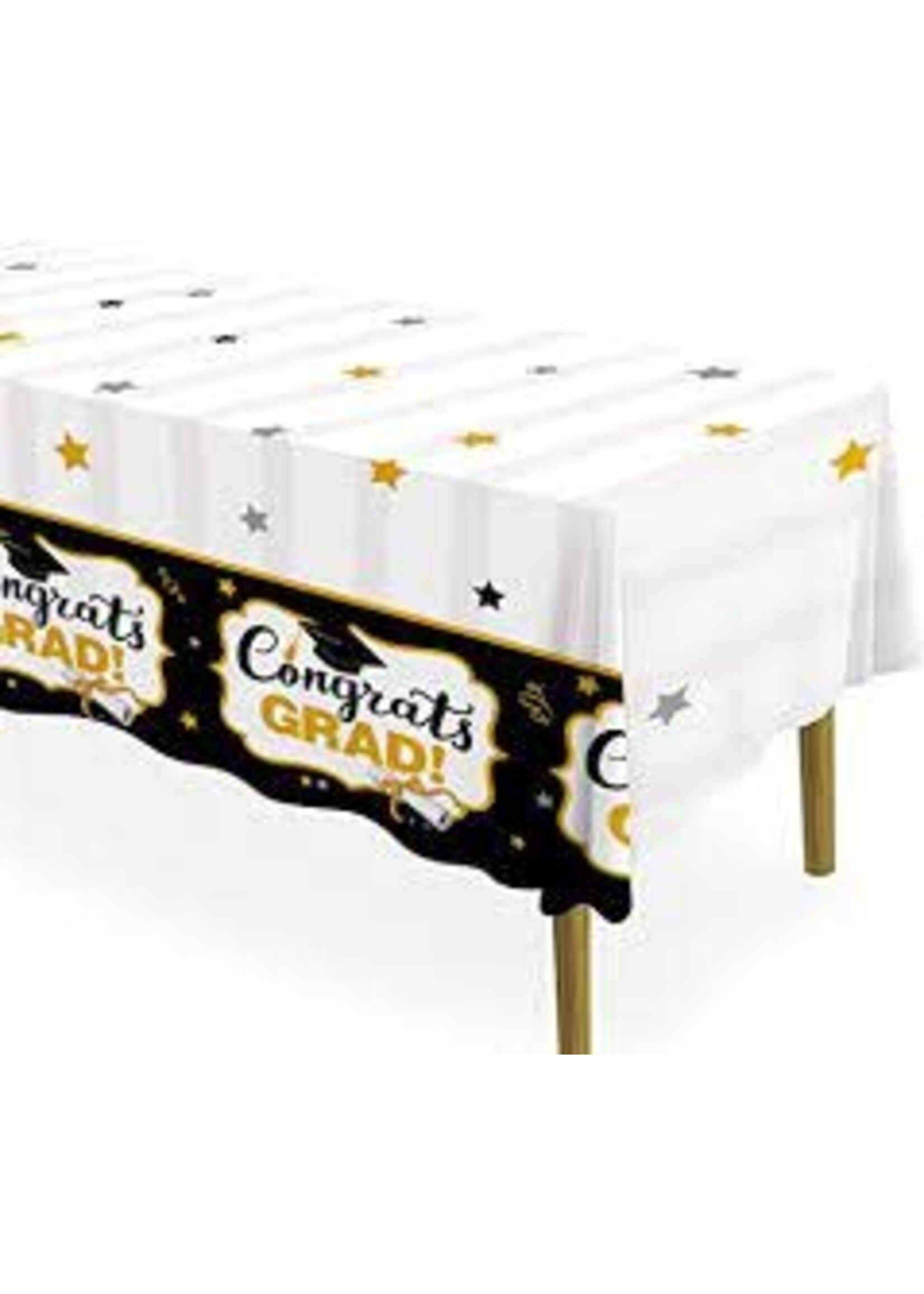 Stars & Caps Graduation Rectangular Plastic Table Cover, 54" x 84"