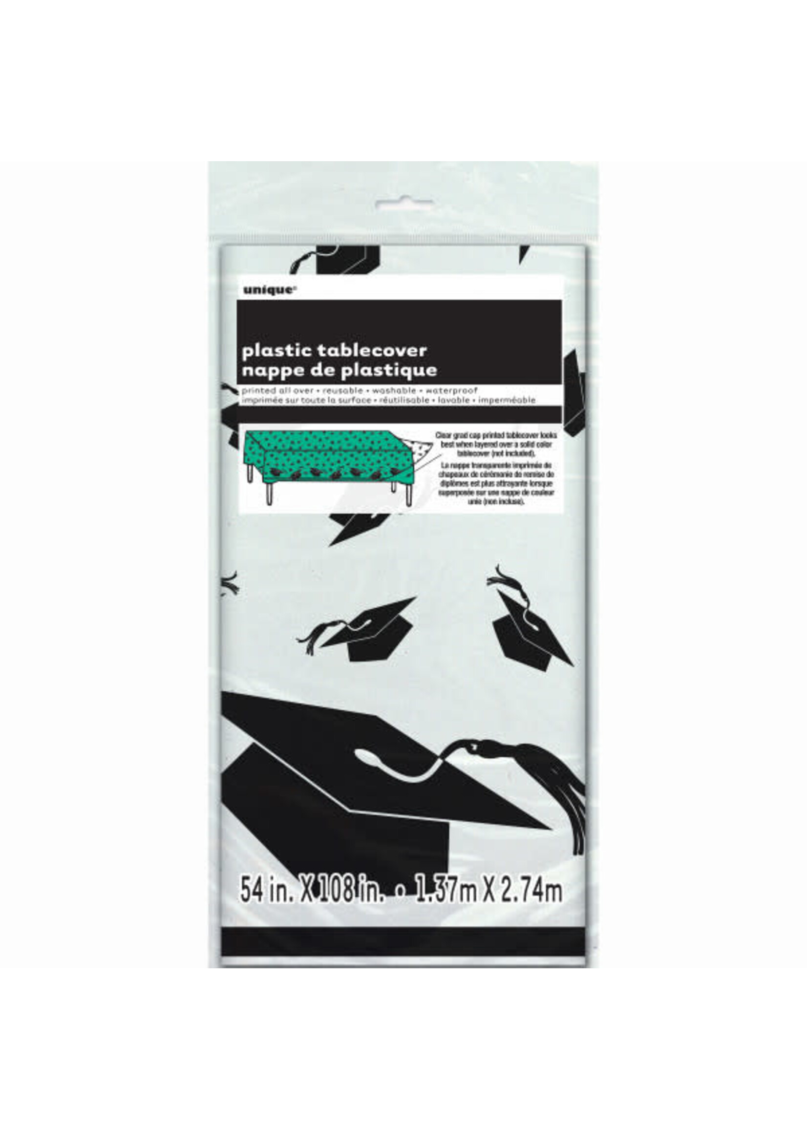 Graduation Caps Rectangular Plastic Table Cover, 54" x 108"