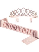 BIRTHDAY QUEEN SASH WITH TIARA ROSE