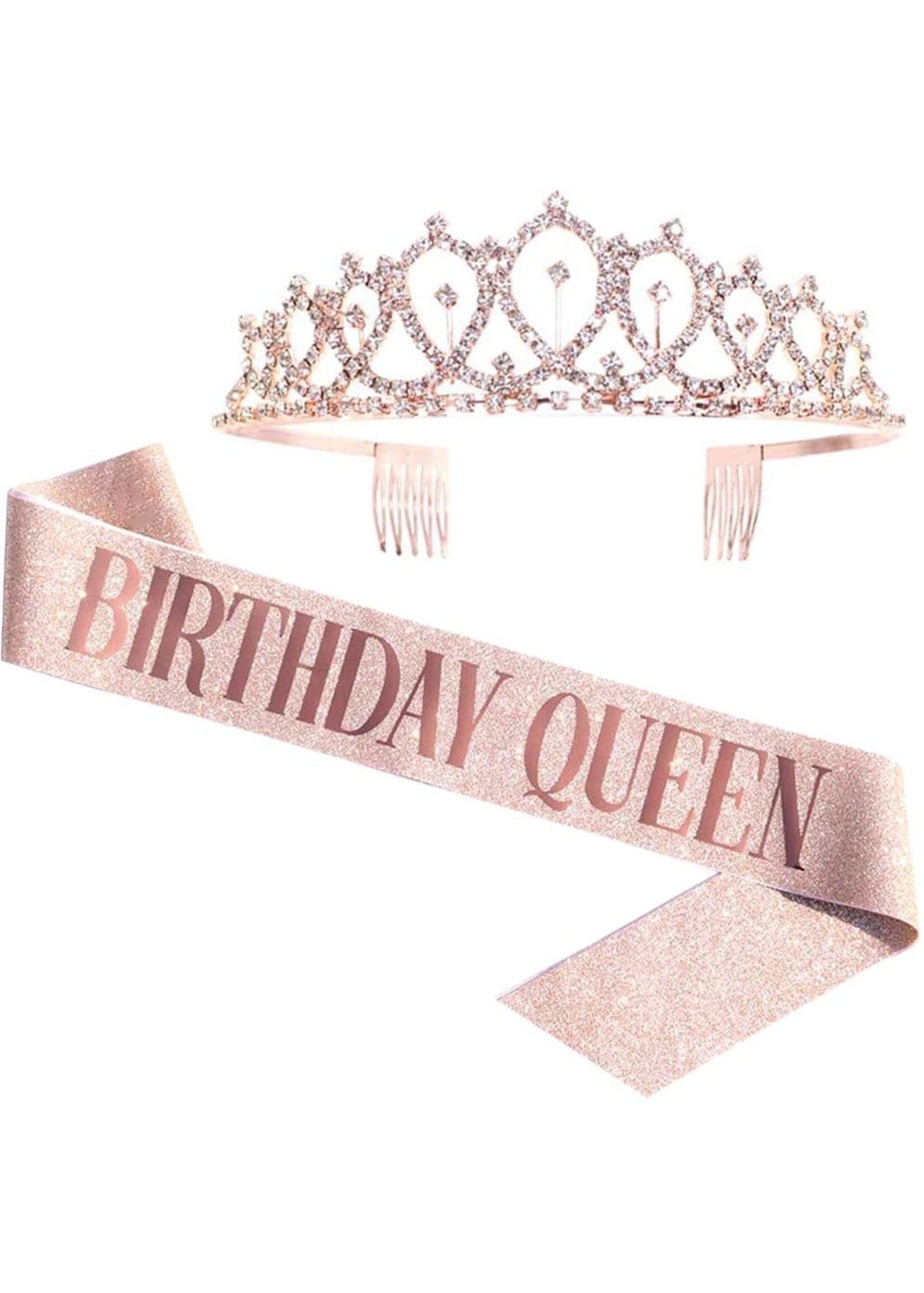 BIRTHDAY QUEEN SASH WITH TIARA ROSE