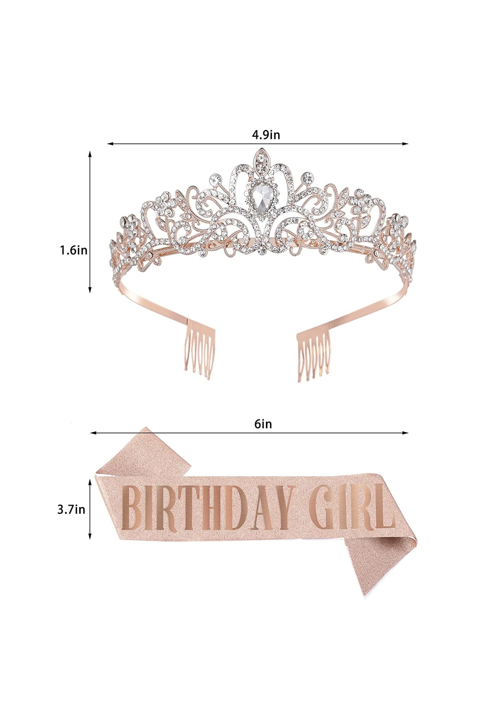 BIRTHDAY GIRL SASH WITH TIARA -ROSE