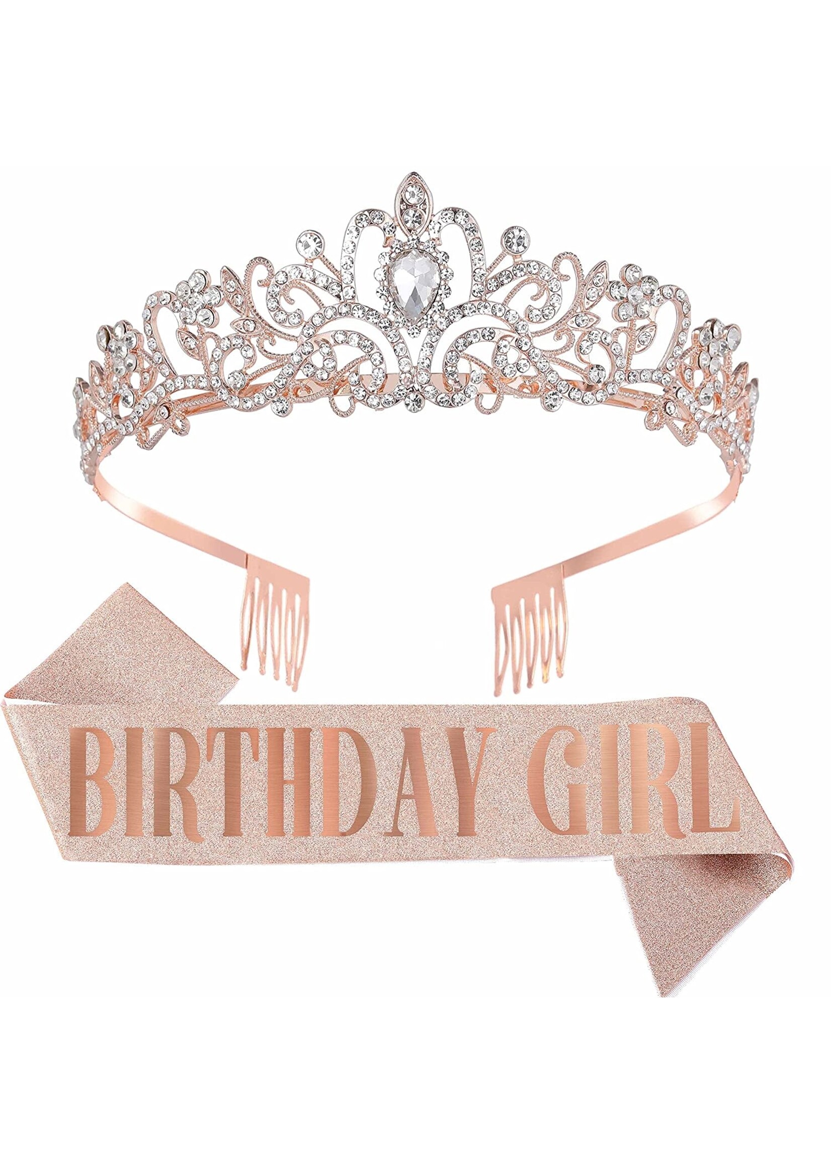 BIRTHDAY GIRL SASH WITH TIARA -ROSE
