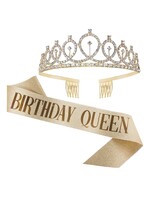 BIRTHDAY QUEEN SASH WITH TIARA - GOLD