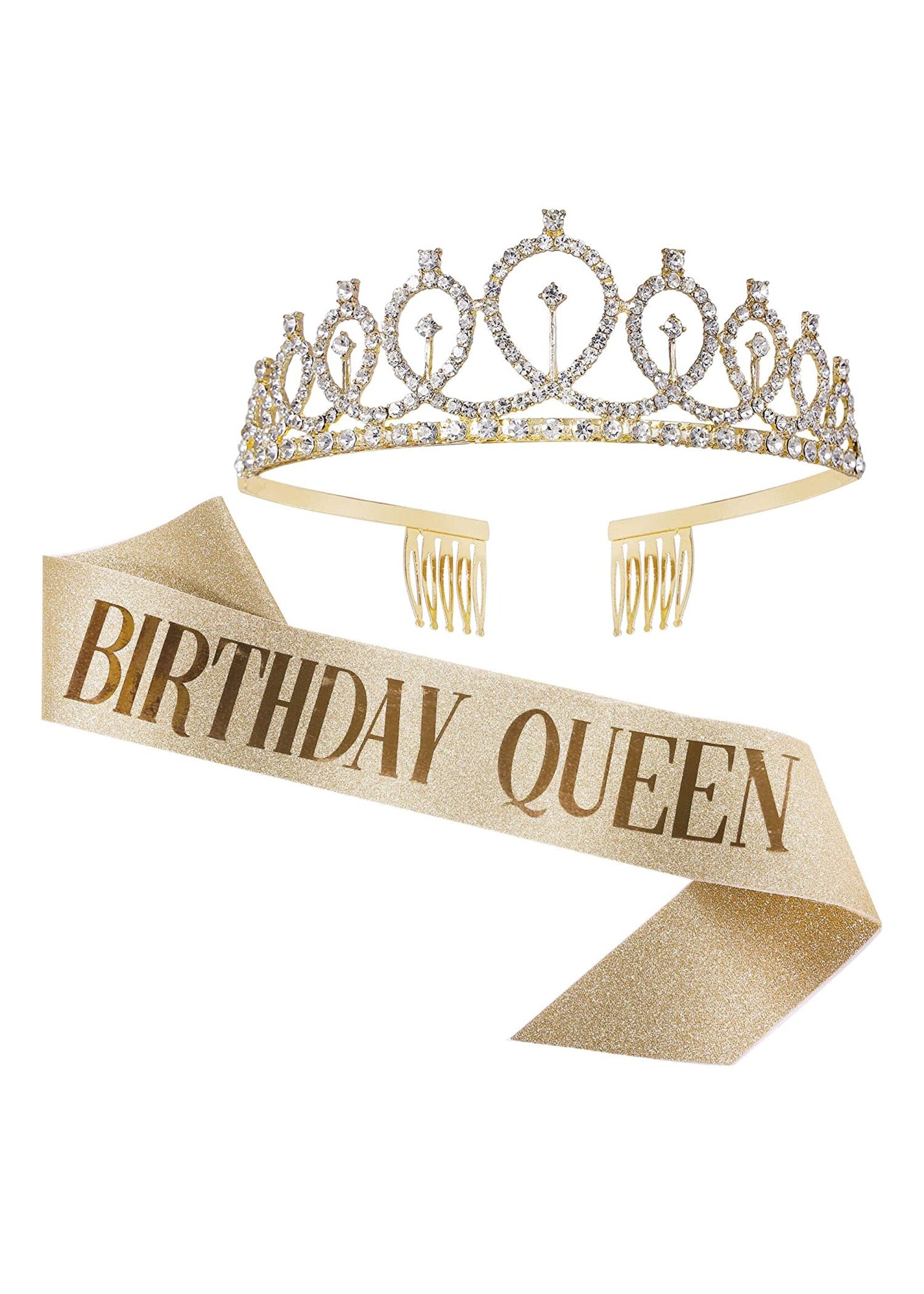 BIRTHDAY QUEEN SASH WITH TIARA - GOLD