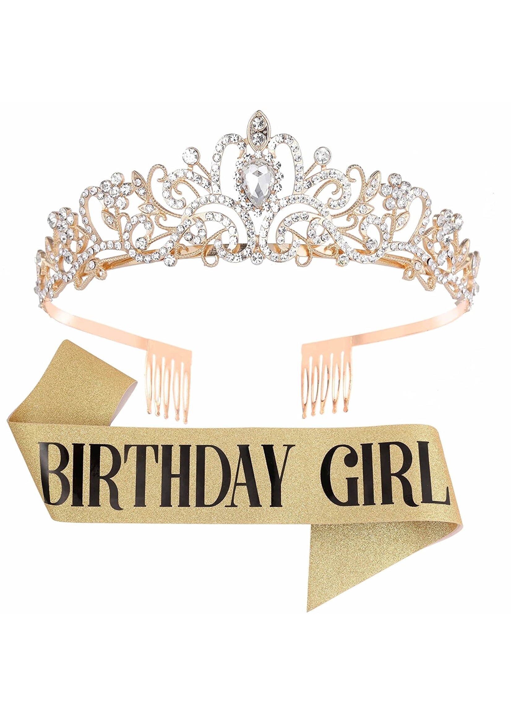 BIRTHDAY GIRL SASH WITH TIARA - GOLD