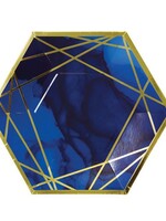 PLATE 8CT HEX SHAPE NAVY GOLD GEODE