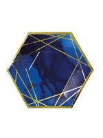 PLATE 8CT HEX SHAPE NAVY GOLD GEODE