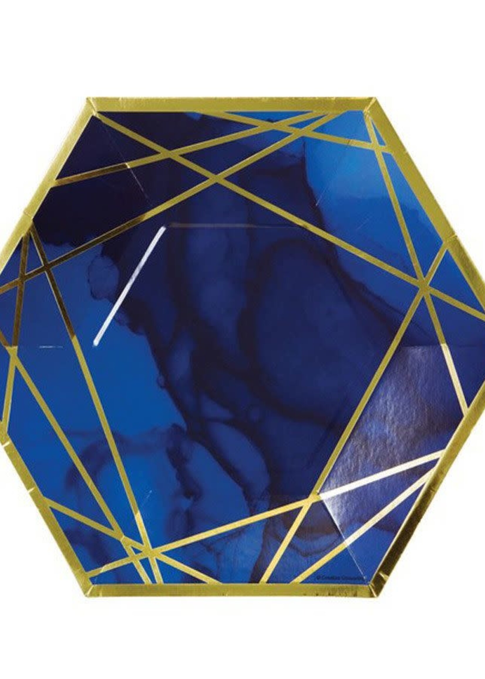 PLATE 8CT HEX SHAPE NAVY GOLD GEODE