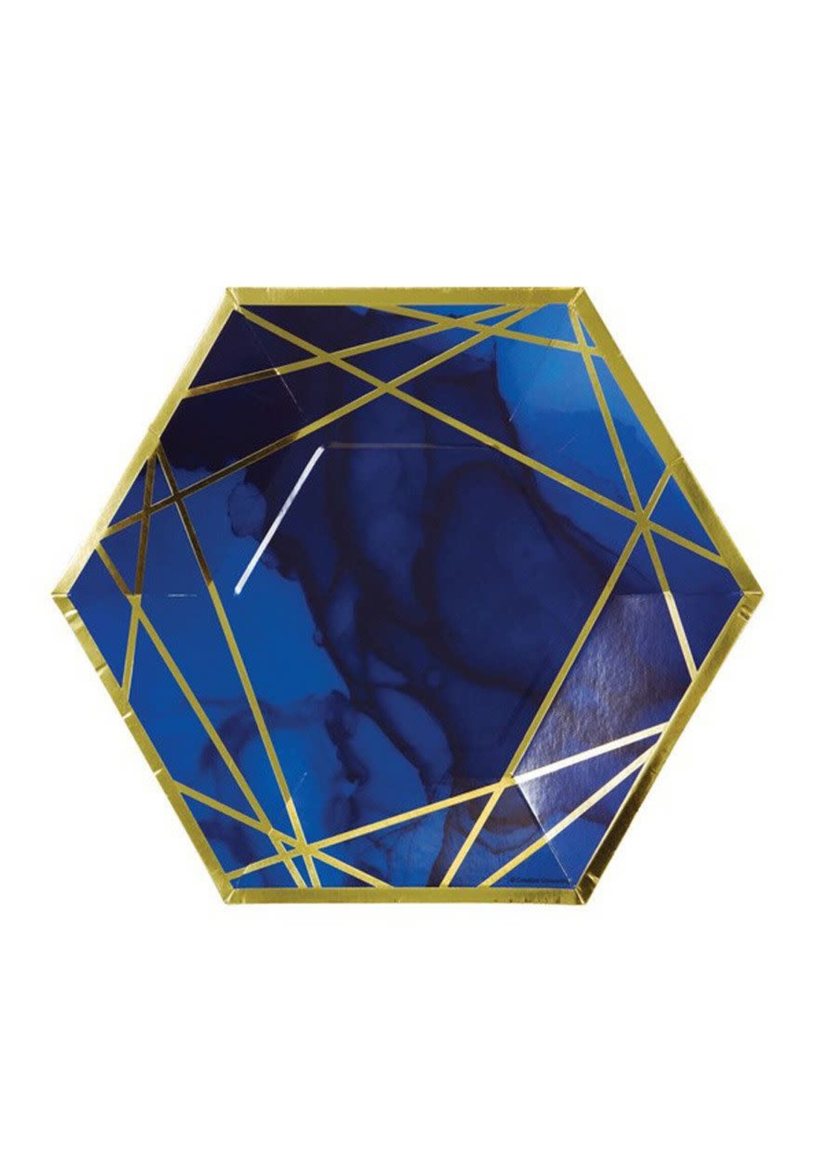 PLATE 8CT HEX SHAPE NAVY GOLD GEODE