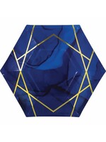 PLATE 8CT HEX SHAPE NAVY GOLD GEODE
