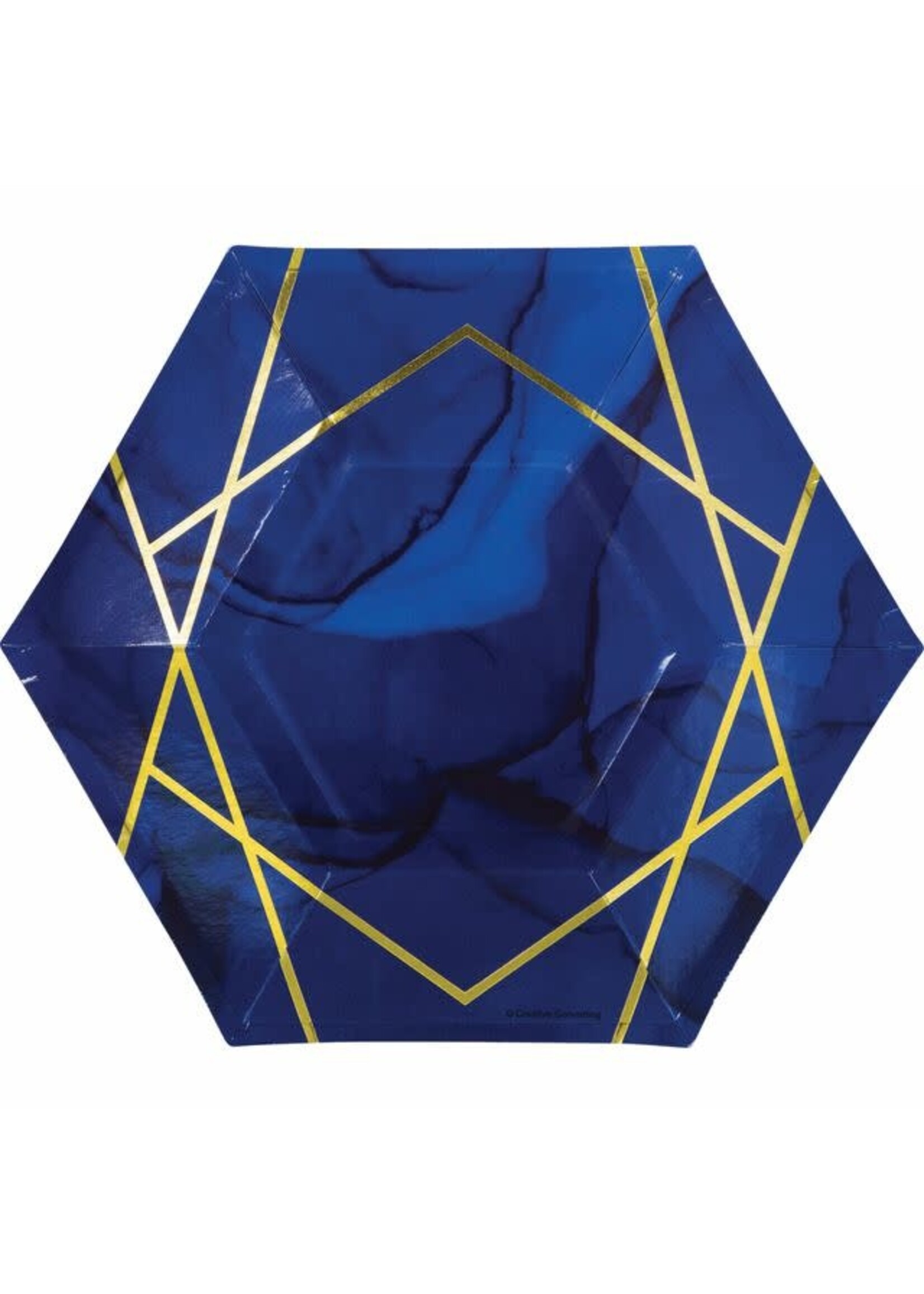 PLATE 8CT HEX SHAPE NAVY GOLD GEODE