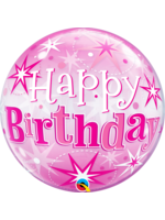 BDAY PINK STARBURST SPARKLE 22"  BUBBLE BALLOON