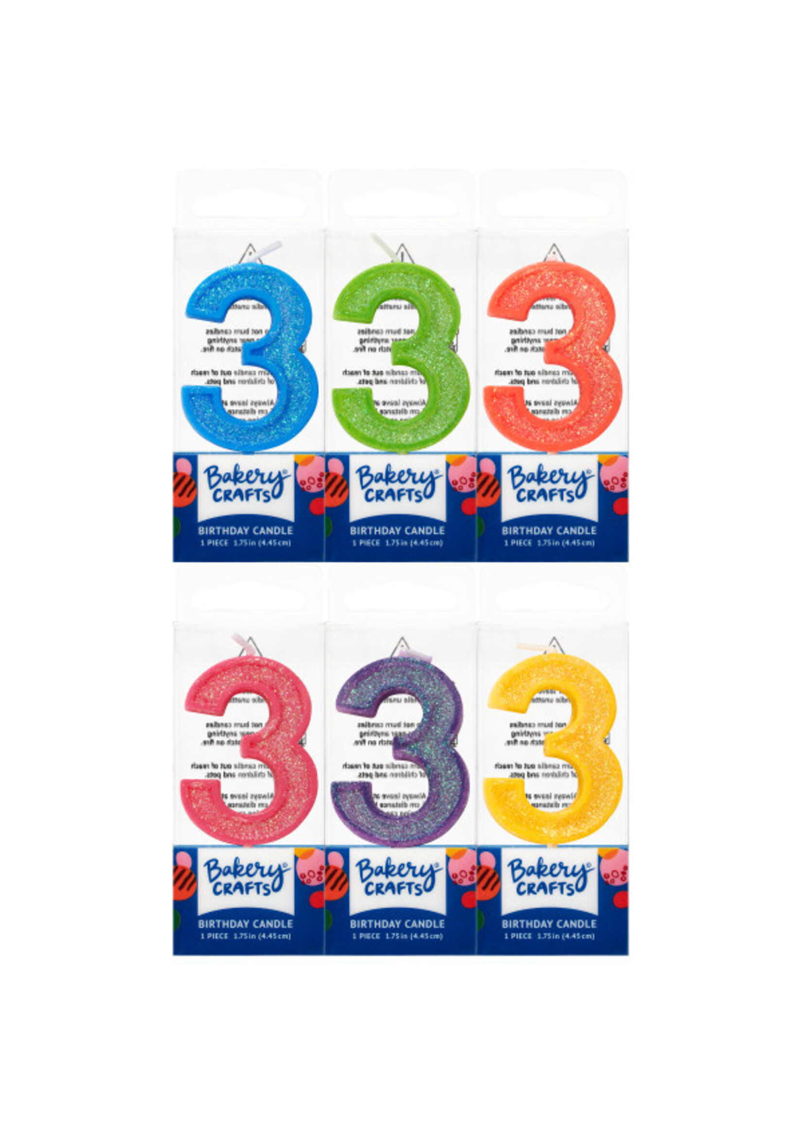 3 Mini Glitter Numeral Candles