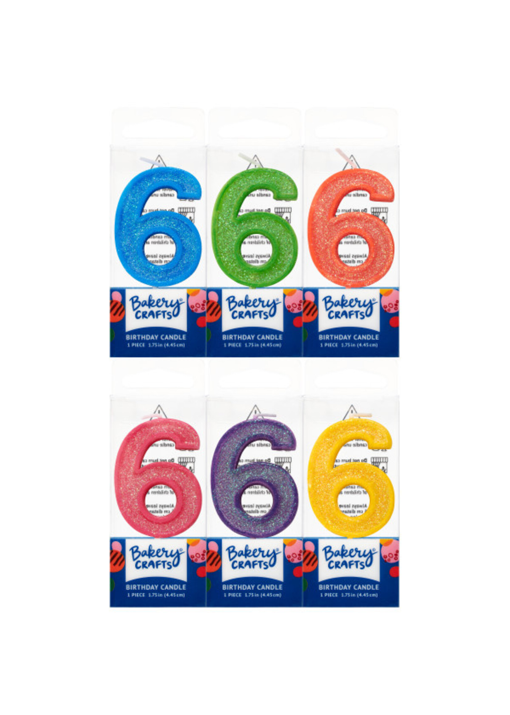 6 Mini Glitter Numeral Candles