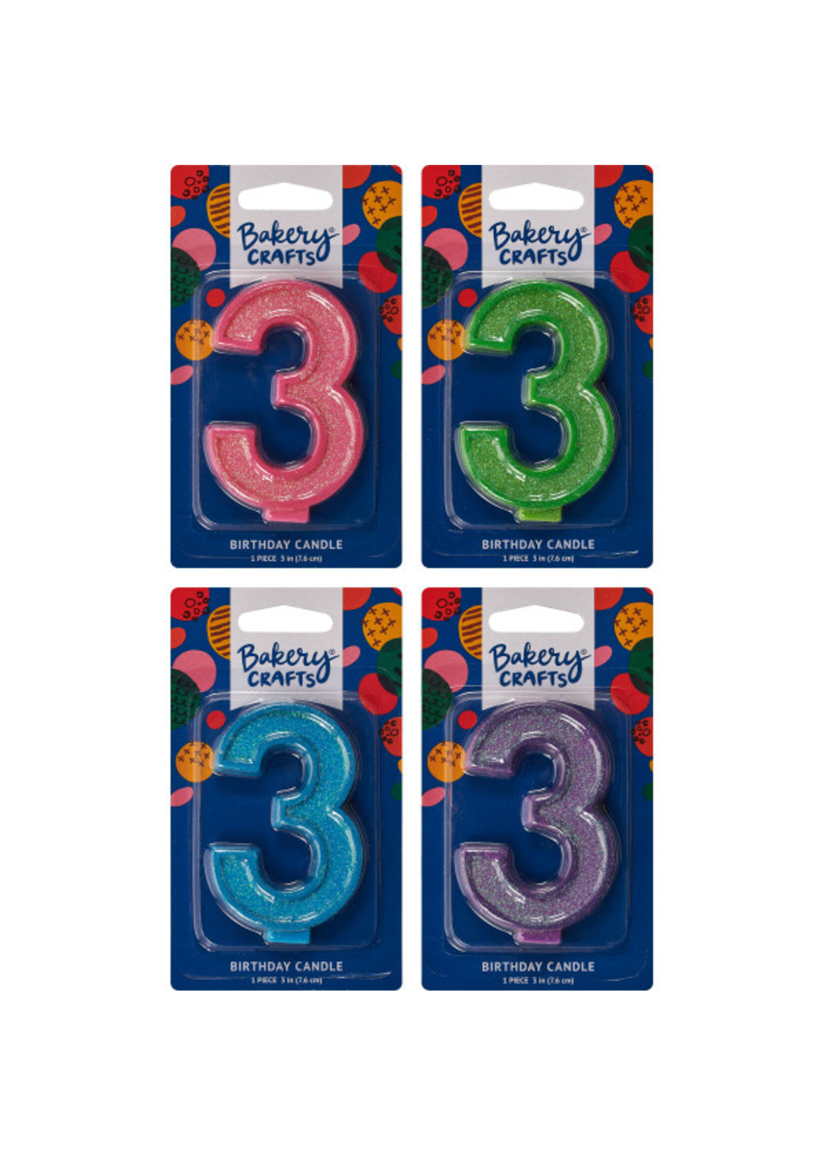 3 Glitter Numeral Candles