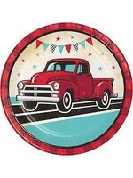 PAPER PLATES 8CT VINTAGE RED TRUCK