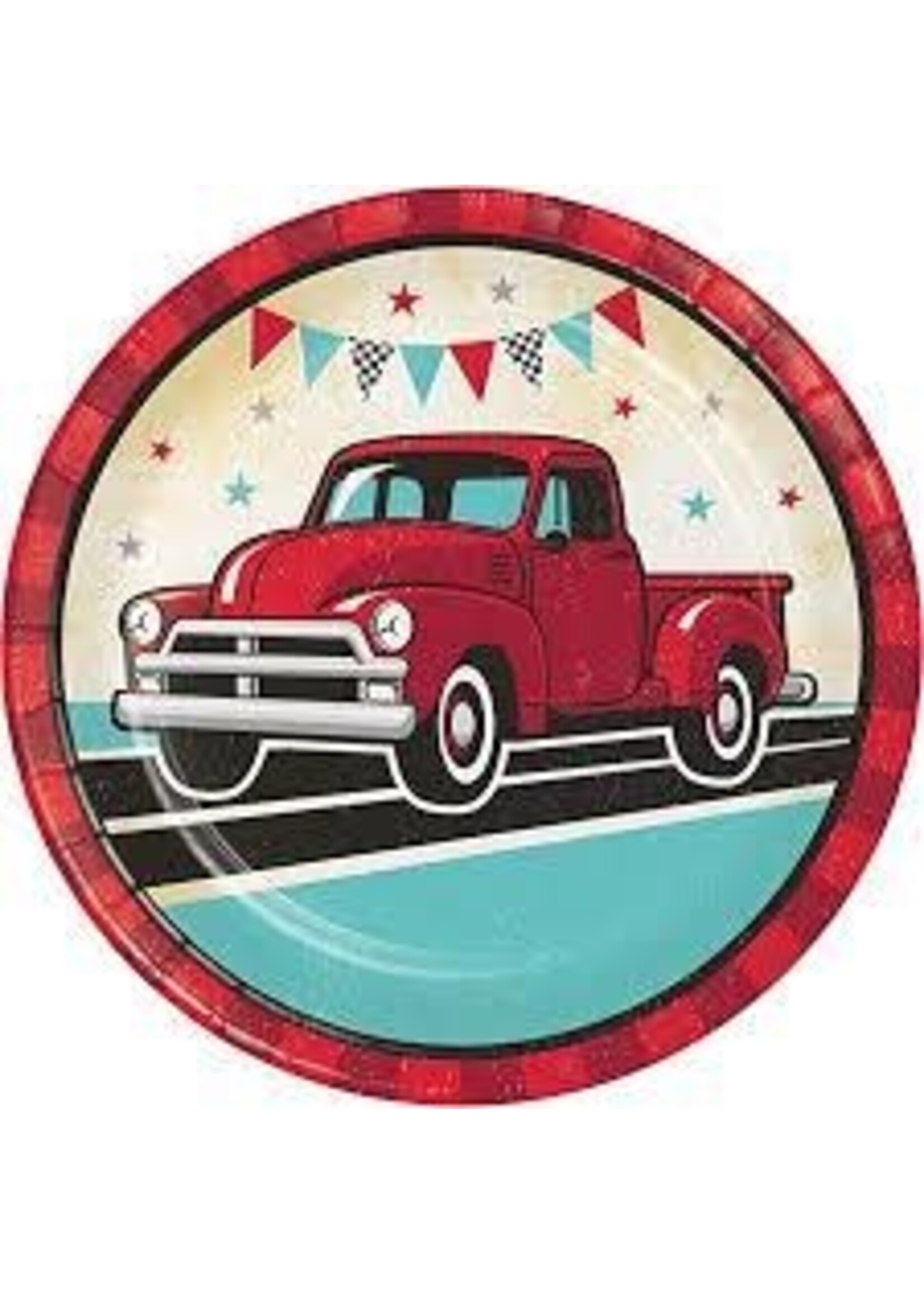 PAPER PLATES 8CT VINTAGE RED TRUCK