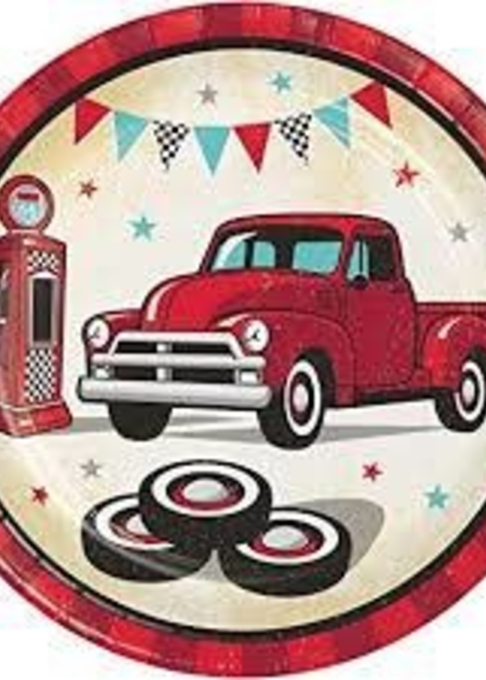 PAPER PLATES 8CT VINTAGE RED TRUCK