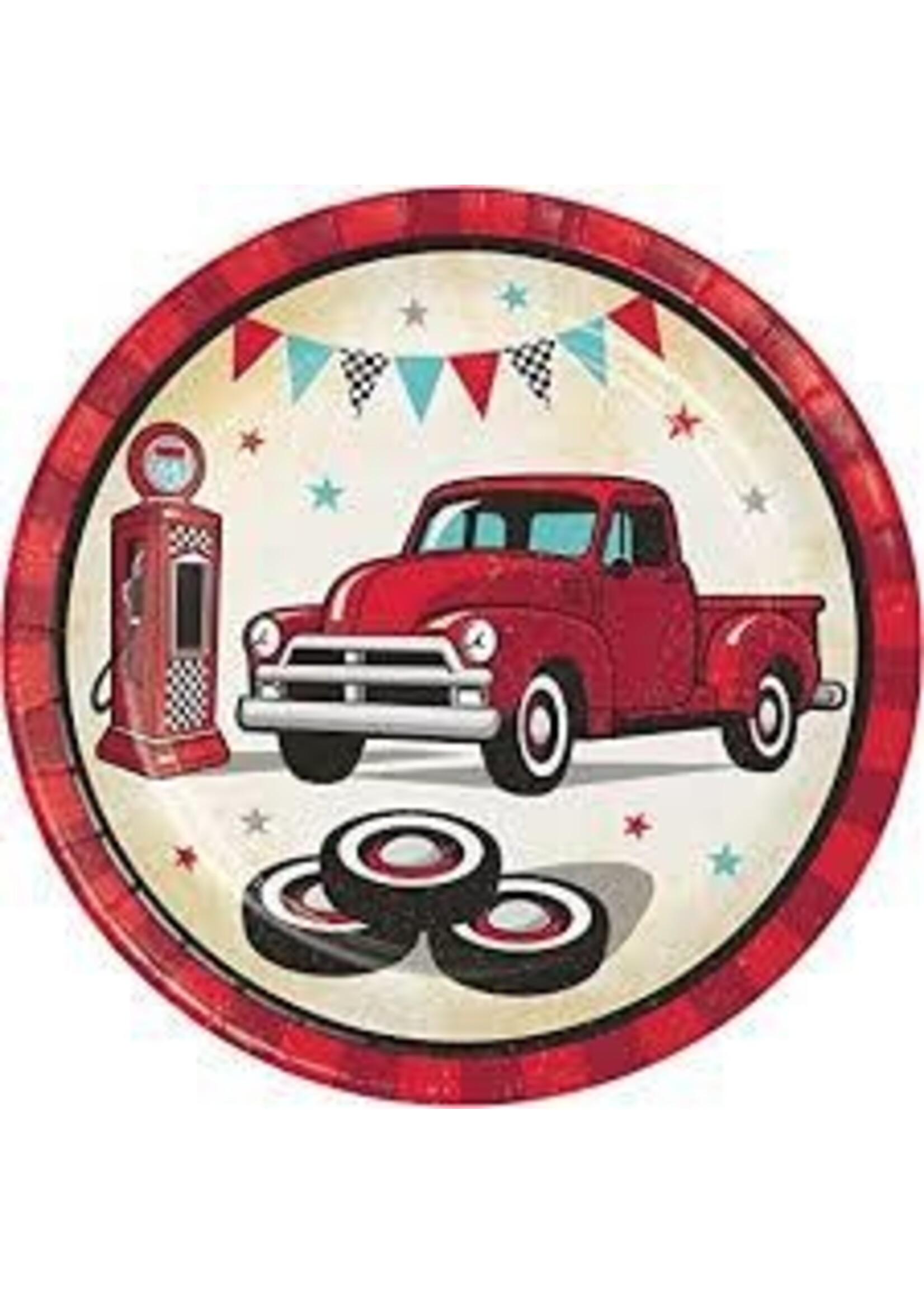 PAPER PLATES 8CT VINTAGE RED TRUCK