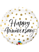 HAPPY ANNIVERSARY GOLD DOTS 18" BALLOON
