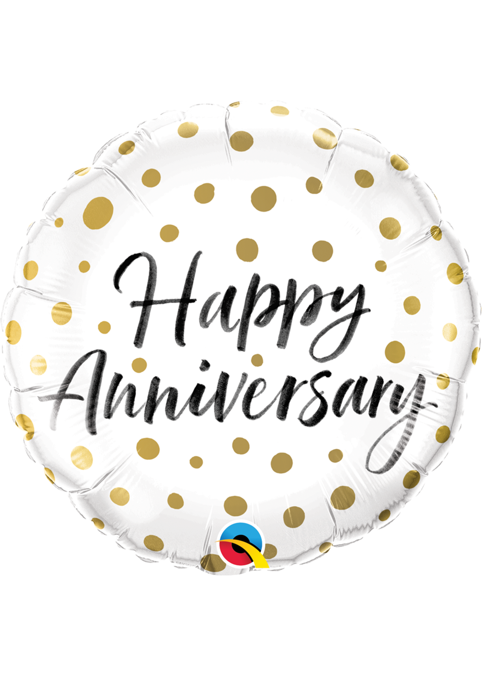 HAPPY ANNIVERSARY GOLD DOTS 18" BALLOON