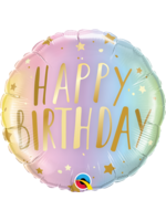 BDAY PASTEL OMBRE & STARS 18" BALLOON