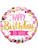 HAPPY BDAY TO YOU PINK & GOLD 18" bALLOON